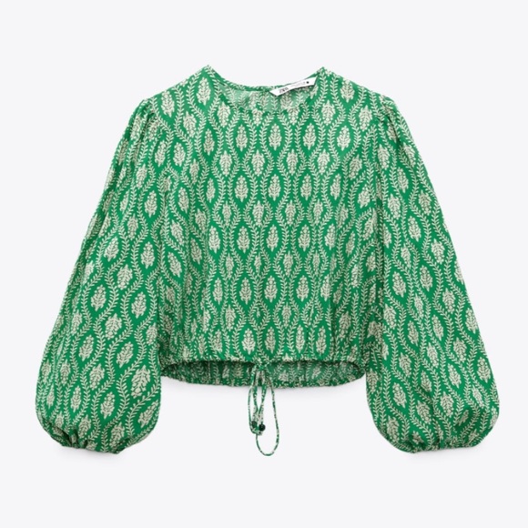 Zara Tops - Zara The Ava Top Green Balloon Sleeve Shirt Blouse Small